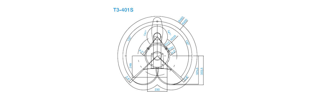 Epson T3-B401S SCARA robot motion range diagram